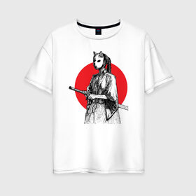 Женская футболка хлопок Oversize с принтом Самурай в Екатеринбурге, 100% хлопок | свободный крой, круглый ворот, спущенный рукав, длина до линии бедер
 | аниме | катана | самурай | япония