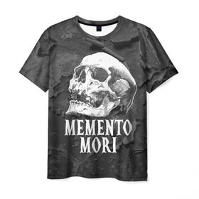 Мужская футболка 3D с принтом Memento mori в Екатеринбурге, 100% полиэфир | прямой крой, круглый вырез горловины, длина до линии бедер | black | death | life | memento mori | skeleton | skull | жизнь | скелет | череп | черный