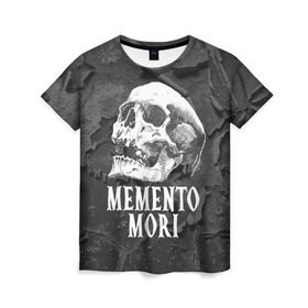 Женская футболка 3D с принтом Memento mori в Екатеринбурге, 100% полиэфир ( синтетическое хлопкоподобное полотно) | прямой крой, круглый вырез горловины, длина до линии бедер | black | death | life | memento mori | skeleton | skull | жизнь | скелет | череп | черный