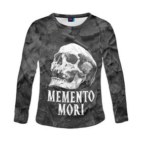 Женский лонгслив 3D с принтом Memento mori в Екатеринбурге, 100% полиэстер | длинные рукава, круглый вырез горловины, полуприлегающий силуэт | black | death | life | memento mori | skeleton | skull | жизнь | скелет | череп | черный