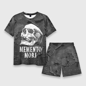 Мужской костюм с шортами 3D с принтом Memento mori в Екатеринбурге,  |  | black | death | life | memento mori | skeleton | skull | жизнь | скелет | череп | черный