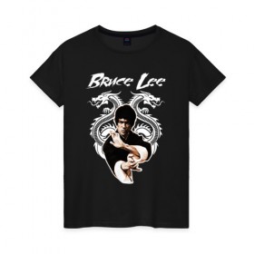 Женская футболка хлопок с принтом Bruce lee в Екатеринбурге, 100% хлопок | прямой крой, круглый вырез горловины, длина до линии бедер, слегка спущенное плечо | bruce lee | jeet kune do | брюс ли | каратэ