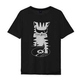 Мужская футболка хлопок Oversize с принтом Кот Dj в Екатеринбурге, 100% хлопок | свободный крой, круглый ворот, “спинка” длиннее передней части | вечеринка | диджей | кот | котейка | котенок | котэ | кошка | музыка | очки | пластинка