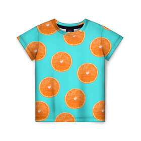 Детская футболка 3D с принтом Апельсины в Екатеринбурге, 100% гипоаллергенный полиэфир | прямой крой, круглый вырез горловины, длина до линии бедер, чуть спущенное плечо, ткань немного тянется | апельсин | апельсины | грейпфрукт | грейпфрут | разрез | сочный | фрукт