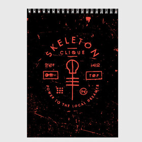 Скетчбук с принтом TOP - Skeleton Clique в Екатеринбурге, 100% бумага
 | 48 листов, плотность листов — 100 г/м2, плотность картонной обложки — 250 г/м2. Листы скреплены сверху удобной пружинной спиралью | band | best | blurry | face | indie | logo | music | one | pilots | pop | regional | rock | symbol | top | trench | twenty | vessel | группа | инди | лого | логотип | музыка | пилоты | поп | рок | символ | топ | тренч