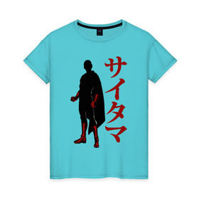 Женская футболка хлопок с принтом Сайтама в Екатеринбурге, 100% хлопок | прямой крой, круглый вырез горловины, длина до линии бедер, слегка спущенное плечо | ok hero | one | punchm anime | saitama | аниме | ванпанч
