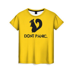 Женская футболка 3D с принтом Dont Panic. в Екатеринбурге, 100% полиэфир ( синтетическое хлопкоподобное полотно) | прямой крой, круглый вырез горловины, длина до линии бедер | dont panic | белка | енот | скунс