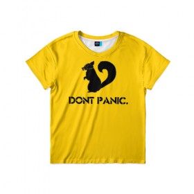 Детская футболка 3D с принтом Dont Panic. в Екатеринбурге, 100% гипоаллергенный полиэфир | прямой крой, круглый вырез горловины, длина до линии бедер, чуть спущенное плечо, ткань немного тянется | Тематика изображения на принте: dont panic | белка | енот | скунс