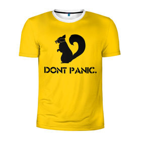 Мужская футболка 3D спортивная с принтом Dont Panic. в Екатеринбурге, 100% полиэстер с улучшенными характеристиками | приталенный силуэт, круглая горловина, широкие плечи, сужается к линии бедра | Тематика изображения на принте: dont panic | белка | енот | скунс