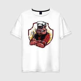 Женская футболка хлопок Oversize с принтом Свинья Повар в Екатеринбурге, 100% хлопок | свободный крой, круглый ворот, спущенный рукав, длина до линии бедер
 | повар | свиньи | свинья | шеф