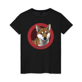 Женская футболка хлопок с принтом Сиба-ину в Екатеринбурге, 100% хлопок | прямой крой, круглый вырез горловины, длина до линии бедер, слегка спущенное плечо | shiba inu | сиба ину | собака | собаки | шиба ину