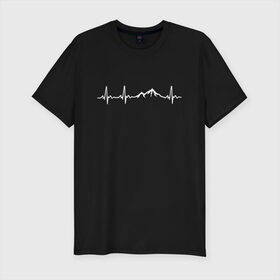 Мужская футболка премиум с принтом Горы в Моём Сердце в Екатеринбурге, 92% хлопок, 8% лайкра | приталенный силуэт, круглый вырез ворота, длина до линии бедра, короткий рукав | гора | кардиограмма | палатки | приключения | сердце | турист | эверест | эльбрус