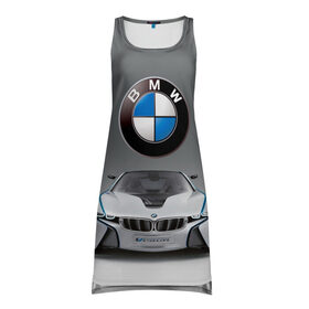 Платье-майка 3D с принтом BMW Vision в Екатеринбурге, 100% полиэстер | полуприлегающий силуэт, широкие бретели, круглый вырез горловины, удлиненный подол сзади. | bmw | car | germany | motorsport | sports car | автомобиль | автоспорт | бмв | германия | спорткар