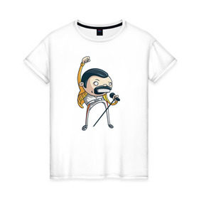 Женская футболка хлопок с принтом Freddie Mercury в Екатеринбурге, 100% хлопок | прямой крой, круглый вырез горловины, длина до линии бедер, слегка спущенное плечо | Тематика изображения на принте: queen | фредди меркьюри