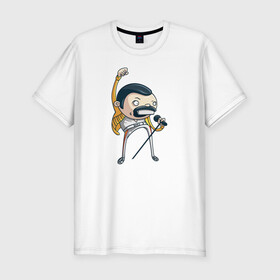 Мужская футболка хлопок Slim с принтом Freddie Mercury в Екатеринбурге, 92% хлопок, 8% лайкра | приталенный силуэт, круглый вырез ворота, длина до линии бедра, короткий рукав | queen | фредди меркьюри
