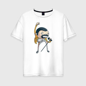 Женская футболка хлопок Oversize с принтом Freddie Mercury в Екатеринбурге, 100% хлопок | свободный крой, круглый ворот, спущенный рукав, длина до линии бедер
 | queen | фредди меркьюри