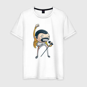 Мужская футболка хлопок с принтом Freddie Mercury в Екатеринбурге, 100% хлопок | прямой крой, круглый вырез горловины, длина до линии бедер, слегка спущенное плечо. | Тематика изображения на принте: queen | фредди меркьюри