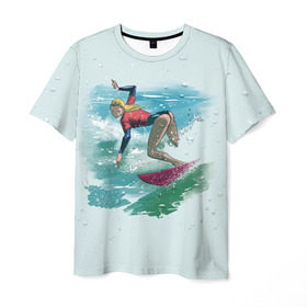 Мужская футболка 3D с принтом Surfer Girl Anime Style в Екатеринбурге, 100% полиэфир | прямой крой, круглый вырез горловины, длина до линии бедер | 