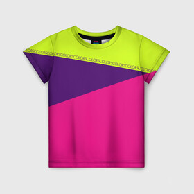 Детская футболка 3D с принтом Треугольники с розовым в Екатеринбурге, 100% гипоаллергенный полиэфир | прямой крой, круглый вырез горловины, длина до линии бедер, чуть спущенное плечо, ткань немного тянется | Тематика изображения на принте: кислотные костюмы | кислотные цвета | неон | флуоресцентные принты