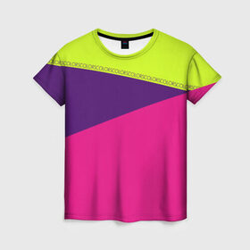 Женская футболка 3D с принтом Треугольники с розовым в Екатеринбурге, 100% полиэфир ( синтетическое хлопкоподобное полотно) | прямой крой, круглый вырез горловины, длина до линии бедер | кислотные костюмы | кислотные цвета | неон | флуоресцентные принты