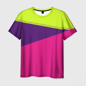 Мужская футболка 3D с принтом Треугольники с розовым в Екатеринбурге, 100% полиэфир | прямой крой, круглый вырез горловины, длина до линии бедер | Тематика изображения на принте: кислотные костюмы | кислотные цвета | неон | флуоресцентные принты