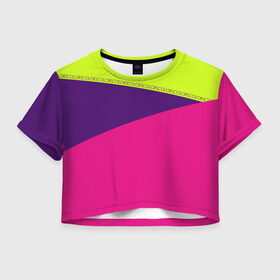 Женская футболка Cropp-top с принтом Треугольники с розовым в Екатеринбурге, 100% полиэстер | круглая горловина, длина футболки до линии талии, рукава с отворотами | кислотные костюмы | кислотные цвета | неон | флуоресцентные принты