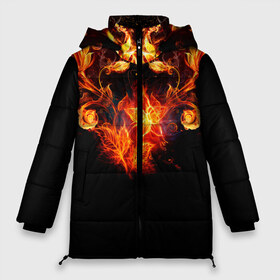 Женская зимняя куртка 3D с принтом Огненные цветы в темноте в Екатеринбурге, верх — 100% полиэстер; подкладка — 100% полиэстер; утеплитель — 100% полиэстер | длина ниже бедра, силуэт Оверсайз. Есть воротник-стойка, отстегивающийся капюшон и ветрозащитная планка. 

Боковые карманы с листочкой на кнопках и внутренний карман на молнии | abstraction | fire | flower | sparks | абстракция | броня | в огне | геометрия | золотой | искры | модная | ночь | огонь | пламя | прикольная | стильная | тату | темнота | цветок | цветы | черная