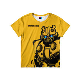 Детская футболка 3D с принтом BUMBLEBEE в Екатеринбурге, 100% гипоаллергенный полиэфир | прямой крой, круглый вырез горловины, длина до линии бедер, чуть спущенное плечо, ткань немного тянется | Тематика изображения на принте: bumblebee | автобот | бамблби | герой | камаро | прайм | робот | трансформеры | фильм | шевроле