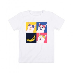 Детская футболка хлопок с принтом BanaNO в Екатеринбурге, 100% хлопок | круглый вырез горловины, полуприлегающий силуэт, длина до линии бедер | Тематика изображения на принте: cat | абстракция | банан | бананы | кот | котики | прикол | прикольная | хлопок