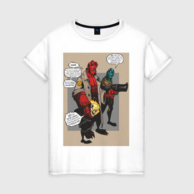 Женская футболка хлопок с принтом hellboy в Екатеринбурге, 100% хлопок | прямой крой, круглый вырез горловины, длина до линии бедер, слегка спущенное плечо | heroes | super | супергерой | хелбой | хеллбой