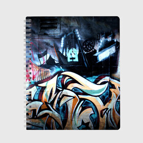 Тетрадь с принтом GRAFFITY в Екатеринбурге, 100% бумага | 48 листов, плотность листов — 60 г/м2, плотность картонной обложки — 250 г/м2. Листы скреплены сбоку удобной пружинной спиралью. Уголки страниц и обложки скругленные. Цвет линий — светло-серый
 | graffity | paint | street art | urban | город | граффити | искусство | кирпичи | краски | рисунки | стена | улицы | уличное искусство