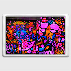 Магнит 45*70 с принтом Неоновое граффити в Екатеринбурге, Пластик | Размер: 78*52 мм; Размер печати: 70*45 | Тематика изображения на принте: grafity | paint | street art | urban | город | граффити | искусство | кирпичи | краски | рисунки | стена | улицы | уличное искусство