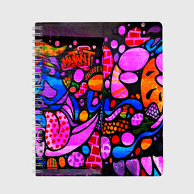Тетрадь с принтом Неоновое граффити в Екатеринбурге, 100% бумага | 48 листов, плотность листов — 60 г/м2, плотность картонной обложки — 250 г/м2. Листы скреплены сбоку удобной пружинной спиралью. Уголки страниц и обложки скругленные. Цвет линий — светло-серый
 | grafity | paint | street art | urban | город | граффити | искусство | кирпичи | краски | рисунки | стена | улицы | уличное искусство