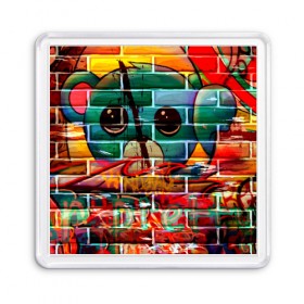 Магнит 55*55 с принтом Милый Зверёк Граффити в Екатеринбурге, Пластик | Размер: 65*65 мм; Размер печати: 55*55 мм | grafity | paint | street art | urban | город | граффити | искусство | кирпичи | краски | рисунки | стена | улицы | уличное искусство