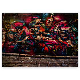 Поздравительная открытка с принтом disquared urban graffity в Екатеринбурге, 100% бумага | плотность бумаги 280 г/м2, матовая, на обратной стороне линовка и место для марки
 | grafity | paint | street art | urban | город | граффити | искусство | кирпичи | краски | рисунки | стена | улицы | уличное искусство