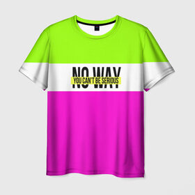 Мужская футболка 3D с принтом Serious зелено-розовый в Екатеринбурге, 100% полиэфир | прямой крой, круглый вырез горловины, длина до линии бедер | Тематика изображения на принте: кислотные костюмы | кислотные цвета | неон | флуоресцентные принты