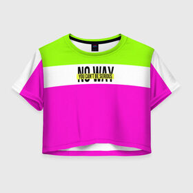 Женская футболка 3D укороченная с принтом Serious зелено-розовый в Екатеринбурге, 100% полиэстер | круглая горловина, длина футболки до линии талии, рукава с отворотами | кислотные костюмы | кислотные цвета | неон | флуоресцентные принты