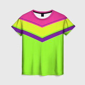 Женская футболка 3D с принтом Цветные треугольники_ салатовы в Екатеринбурге, 100% полиэфир ( синтетическое хлопкоподобное полотно) | прямой крой, круглый вырез горловины, длина до линии бедер | кислотные костюмы | кислотные цвета | неон | флуоресцентные принты