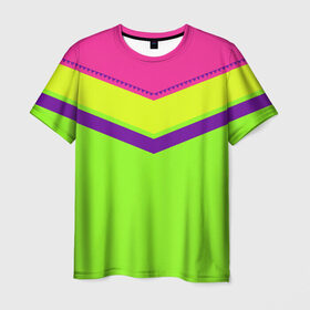 Мужская футболка 3D с принтом Цветные треугольники_ салатовы в Екатеринбурге, 100% полиэфир | прямой крой, круглый вырез горловины, длина до линии бедер | кислотные костюмы | кислотные цвета | неон | флуоресцентные принты