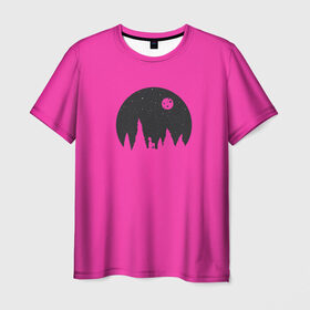 Мужская футболка 3D с принтом Розовая луна в Екатеринбурге, 100% полиэфир | прямой крой, круглый вырез горловины, длина до линии бедер | 