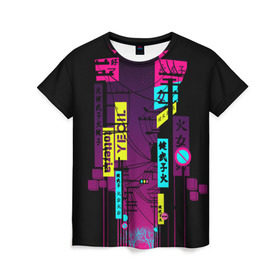 Женская футболка 3D с принтом Неоновый город в Екатеринбурге, 100% полиэфир ( синтетическое хлопкоподобное полотно) | прямой крой, круглый вырез горловины, длина до линии бедер | кислотные костюмы | кислотные цвета | неон | флуоресцентные принты