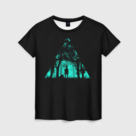 Женская футболка 3D с принтом Таинственный лес в Екатеринбурге, 100% полиэфир ( синтетическое хлопкоподобное полотно) | прямой крой, круглый вырез горловины, длина до линии бедер | Тематика изображения на принте: кислотные костюмы | кислотные цвета | неон | флуоресцентные принты