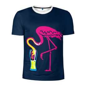 Мужская футболка 3D спортивная с принтом Кислотный фламинго в Екатеринбурге, 100% полиэстер с улучшенными характеристиками | приталенный силуэт, круглая горловина, широкие плечи, сужается к линии бедра | Тематика изображения на принте: кислотные костюмы | кислотные цвета | неон | флуоресцентные принты