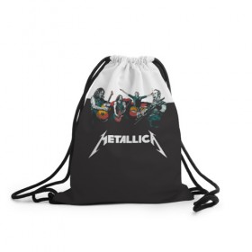 Рюкзак-мешок 3D с принтом Metallica в Екатеринбурге, 100% полиэстер | плотность ткани — 200 г/м2, размер — 35 х 45 см; лямки — толстые шнурки, застежка на шнуровке, без карманов и подкладки | metallica | барабаны | гитары | дэйвмастейн | метал | металисты | металлика | неформалы | рок | рокеры