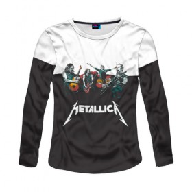 Женский лонгслив 3D с принтом Metallica в Екатеринбурге, 100% полиэстер | длинные рукава, круглый вырез горловины, полуприлегающий силуэт | metallica | барабаны | гитары | дэйвмастейн | метал | металисты | металлика | неформалы | рок | рокеры