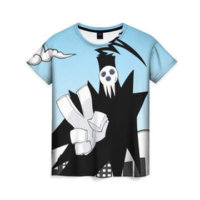 Женская футболка 3D с принтом Soul Eater - Shinigami в Екатеринбурге, 100% полиэфир ( синтетическое хлопкоподобное полотно) | прямой крой, круглый вырез горловины, длина до линии бедер | lord death | shinigami | soul eater | пожиратель душ | синигами