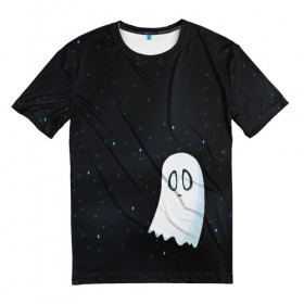 Мужская футболка 3D с принтом A Lonely Ghost в Екатеринбурге, 100% полиэфир | прямой крой, круглый вырез горловины, длина до линии бедер | ghost | sans | undertale | азриэль | андайн | гастер | надоедливая собака | одиночество | папирус | приведение | санс | скелет | сноудрейк