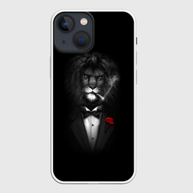 Чехол для iPhone 13 mini с принтом Лев в Екатеринбурге,  |  | арт | бабочка | грива | дым | животное | костюм | лев | минимализм | роза | смокинг | хищник | царь зверей