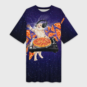Платье-футболка 3D с принтом Пицца   Кот в Екатеринбурге,  |  | cat | galaxy | lightning | pizza | грозовой кошак | диджей | космос | кот | котики | котэ | кошак | метеориты | молния | пицца | прикол | приколы с котами | прикольная