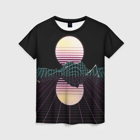 Женская футболка 3D с принтом Retro Wave в Екатеринбурге, 100% полиэфир ( синтетическое хлопкоподобное полотно) | прямой крой, круглый вырез горловины, длина до линии бедер | hipster | neon | retro wave | vaporwave | геометрия | космос | неон | хипстер